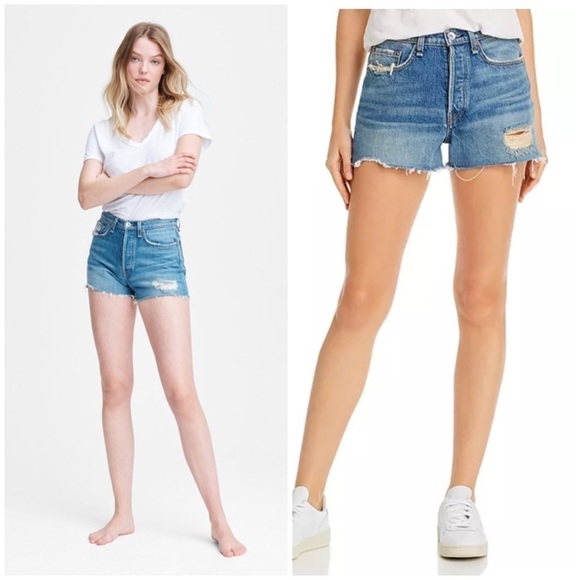 rag & bone Maya High-Rise Distressed Denim Shorts in Rochester 32 - Picture 1 of 9